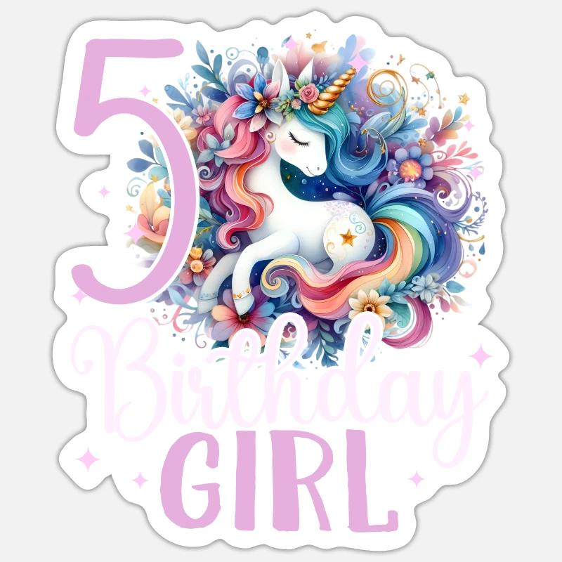 Geburtstag 5 Einhorn Fünfter Geburtstag Mädchen 5 - Sticker Größe S (10 x 10 cm) - Mattweiß