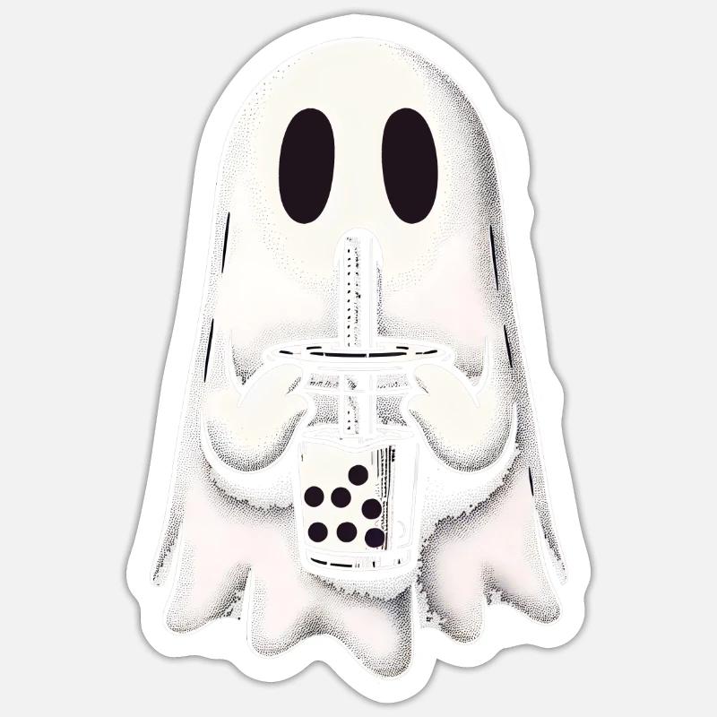 Sad Ghost Drinks Bubble Tea Sticker taille S (10 x 10 cm)