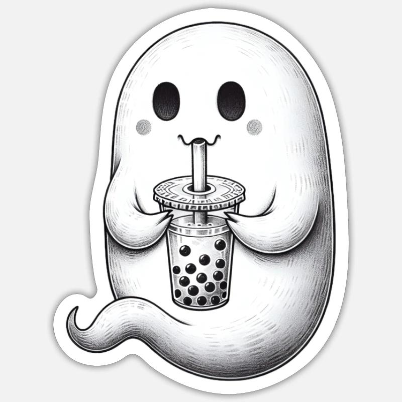 Ghost Drinks Bubble Tea - Sticker taille S (10 x 10 cm) - blanc mat