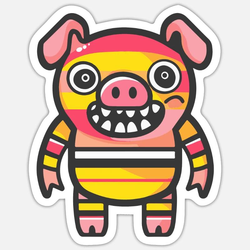 Cochon Halloween Bande dessinée Drôle - Sticker taille S (10 x 10 cm) - blanc mat