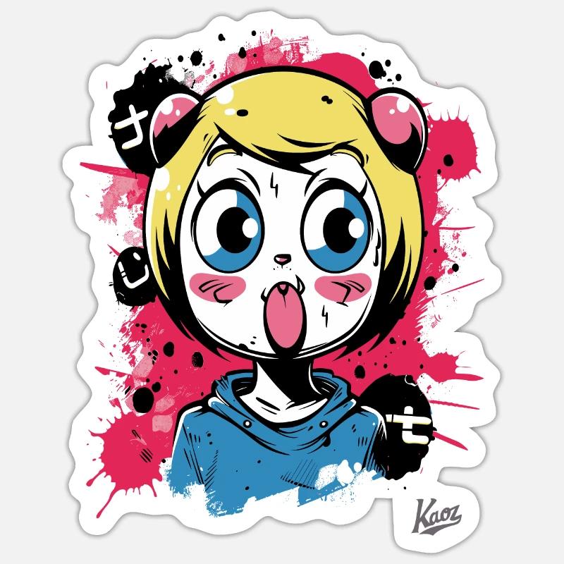 Farb-Explosion: Das freche Graffiti-Katzen-Mädchen - Sticker Größe S (10 x 10 cm) - Mattweiß
