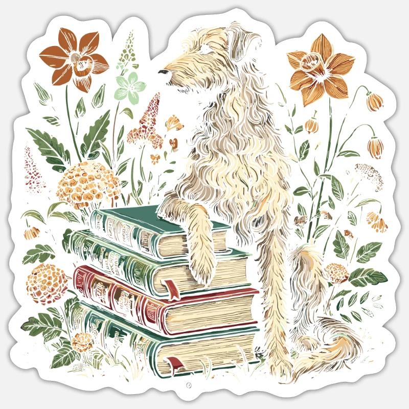 Irish Wolfhound Flower Book Reader Sticker size S (10 x 10 cm)