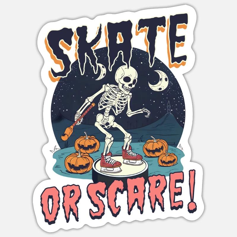 Halloween Eishockey Schlittschuh oder Schrecken! Sticker Größe S (10 x 10 cm)