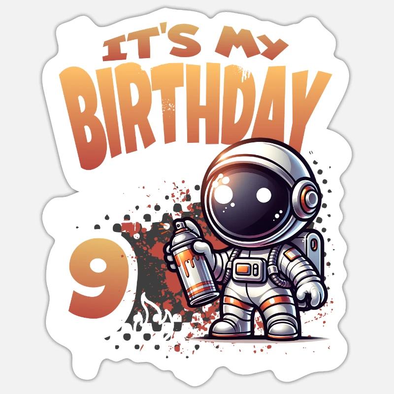 Graffiti Astronaut 9th Birthday - Sticker size S (10 x 10 cm) - white matte