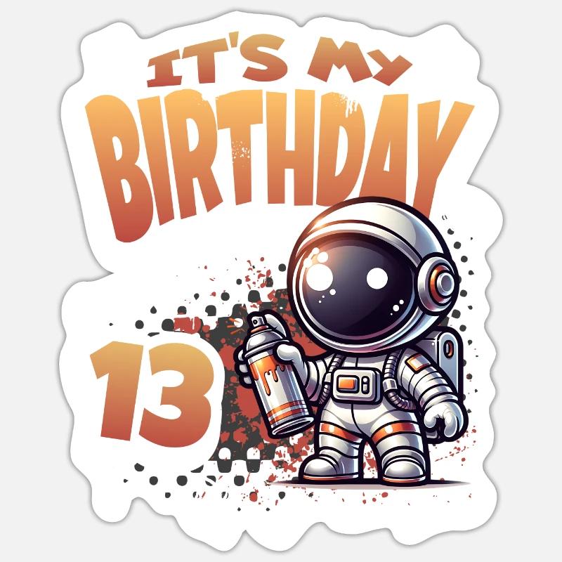Graffiti astronaute 13e anniversaire - Sticker taille S (10 x 10 cm) - blanc mat