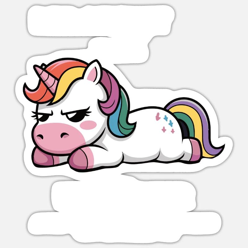 Der Geist war willig, der Körper chillig, Einhorn Sticker Größe S (10 x 10 cm)