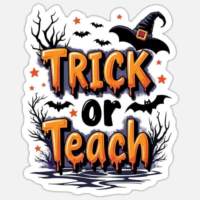 Trick or Teach École Enseignant d’Halloween - Sticker taille S (10 x 10 cm) - blanc mat