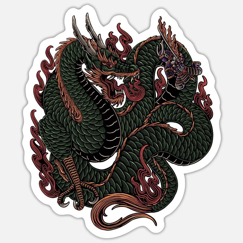 Ryū (竜 dragon) and samurai | Yōkai series Sticker size S (10 x 10 cm)