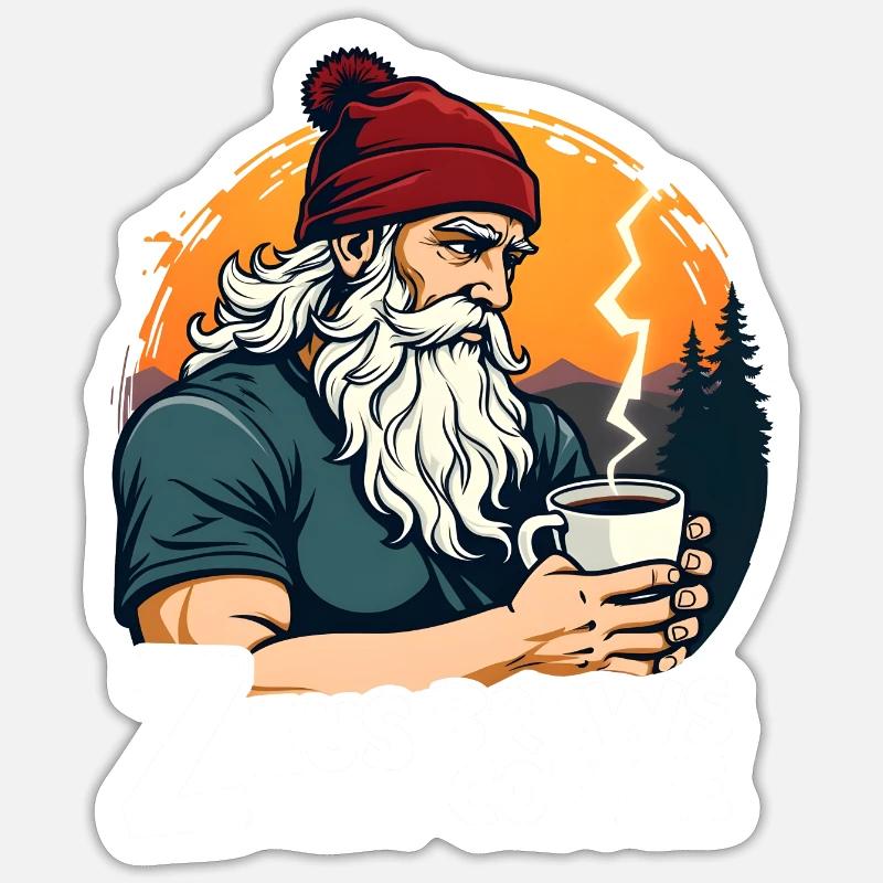 Zeus prépare du café artisanal ! - Sticker taille S (10 x 10 cm) - blanc mat
