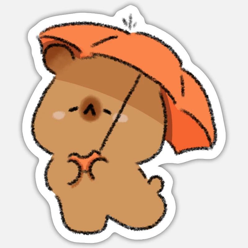 Capybara et parapluie - Sticker taille S (10 x 10 cm) - blanc mat