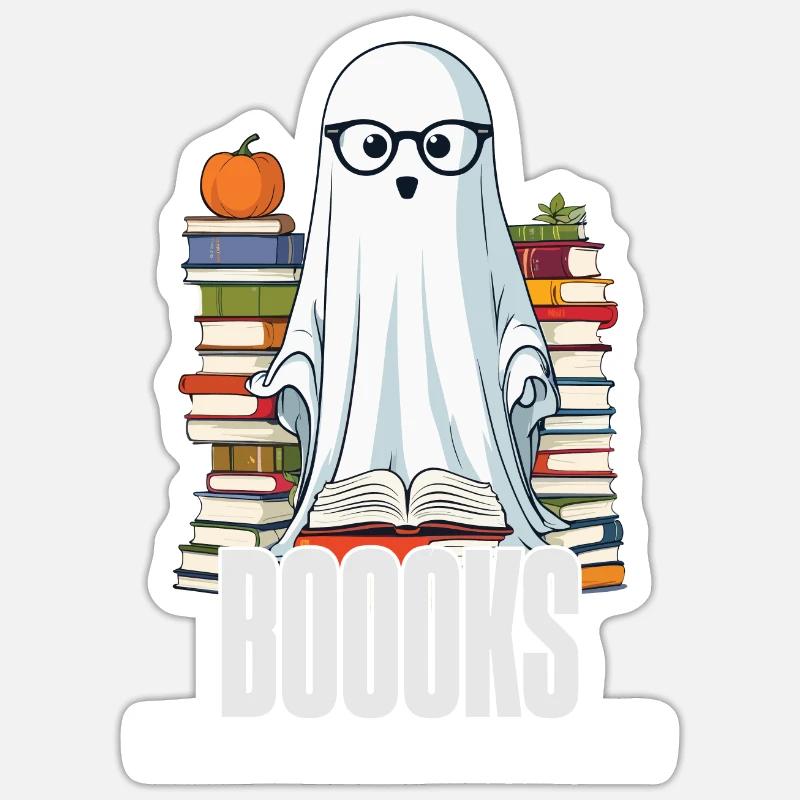 Cute Book Lover Ghost - Sticker size S (10 x 10 cm) - white matte