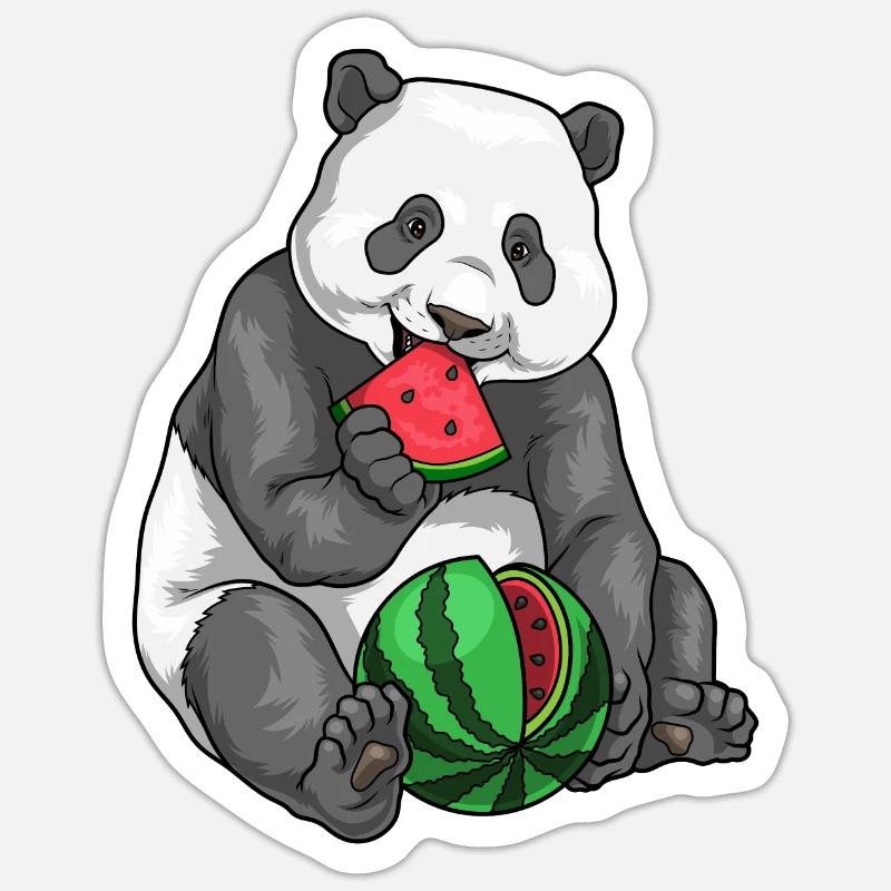 Panda Wassermelone - Sticker Größe S (10 x 10 cm) - Mattweiß