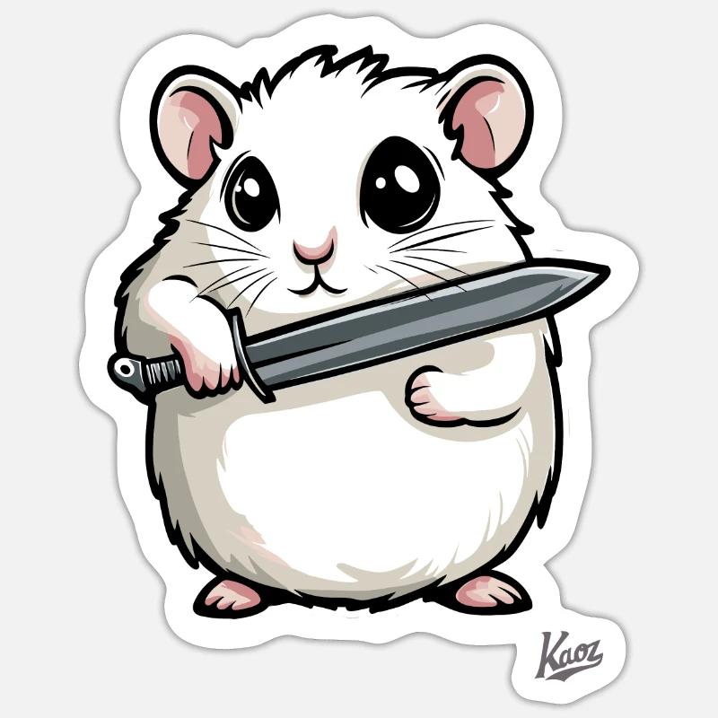 Hamster drôle avec couteau - Sticker taille S (10 x 10 cm) - blanc mat