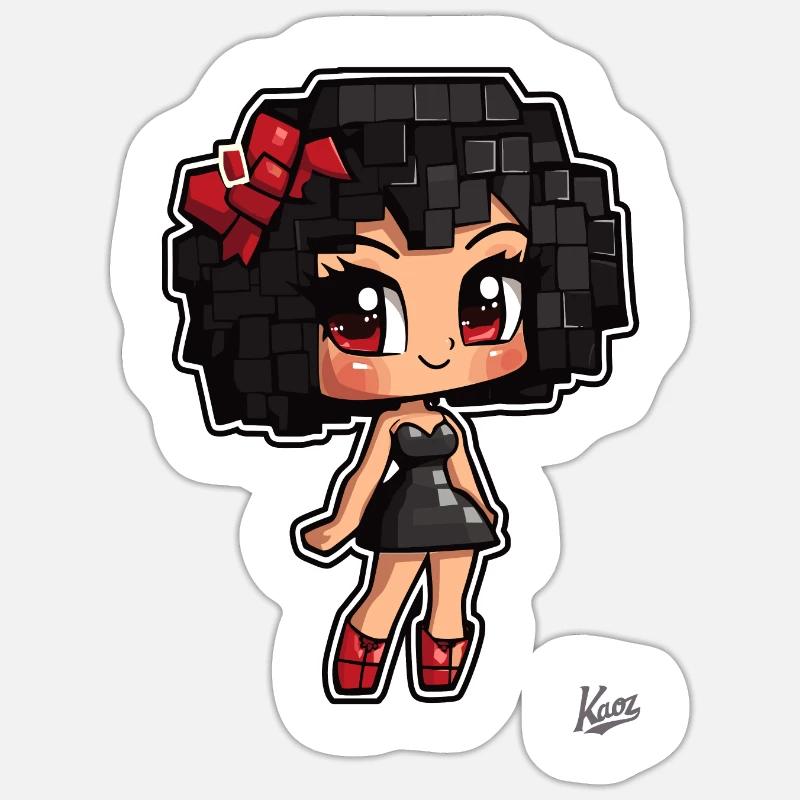 Pixel Chibi : Mignonne Burlesque Babe - Sticker taille S (10 x 10 cm) - blanc mat