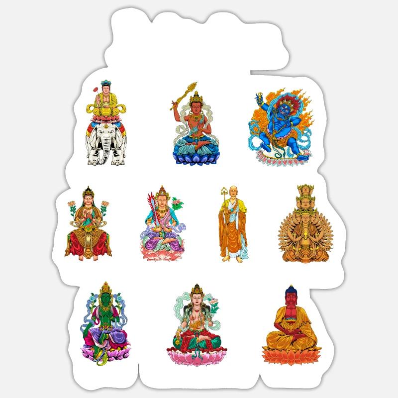 Bodhisattvas - Dieux bouddhistes - Sticker taille S (10 x 10 cm) - blanc mat