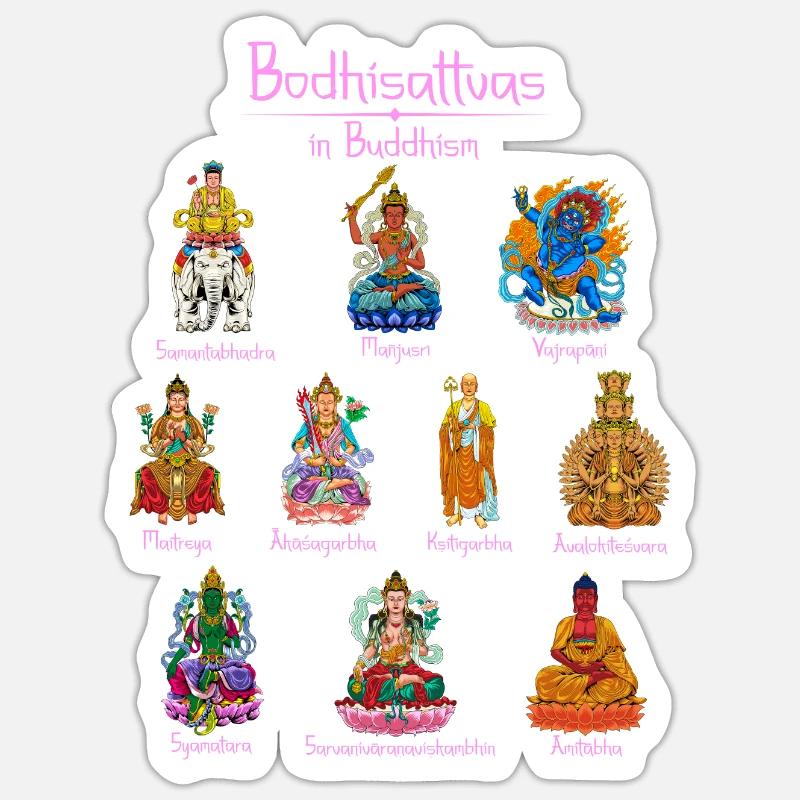Bodhisattvas - Bouddhisme - Sticker taille S (10 x 10 cm) - blanc mat