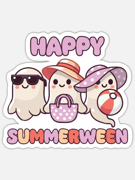Happy Summerween Sommer Halloween Geist - Sticker Größe S (10 x 10 cm) - Mattweiß