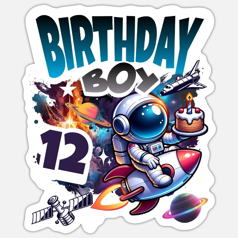 Astronaut 12th Birthday Space Sticker size S (10 x 10 cm)