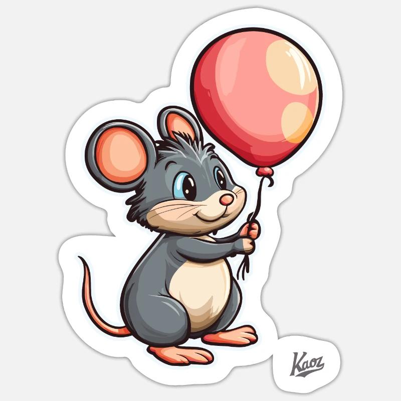 Cute Mouse with Balloon - Sticker size S (10 x 10 cm) - white matte
