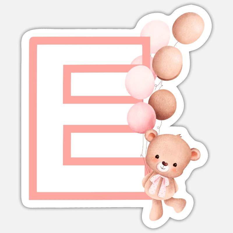 Letter e pink bear - Sticker size S (10 x 10 cm) - white matte