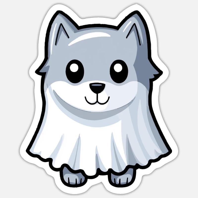 Wolf Halloween Comic Geist - Sticker Größe S (10 x 10 cm) - Mattweiß