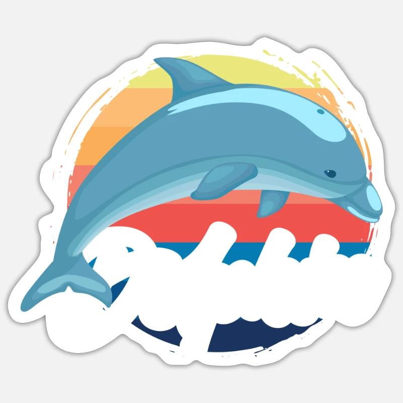 Nostalgic Dolphin Sunset Design Sticker size S (10 x 10 cm)