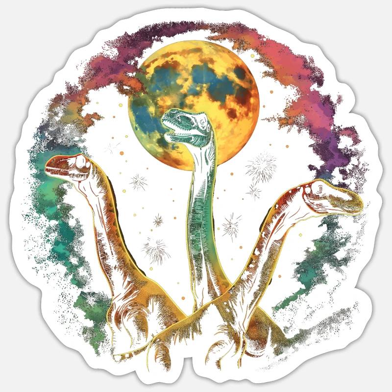 Brachiosaurus Dinosaur Howling Moon Sticker size S (10 x 10 cm)