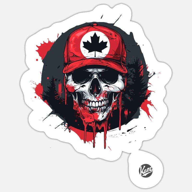Canadian skull with maple leaf - Sticker size S (10 x 10 cm) - white matte