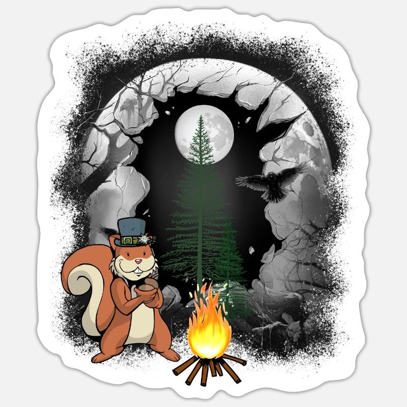 Fire Campfire Forest Dwellers Squirrel Moon Sticker size S (10 x 10 cm)