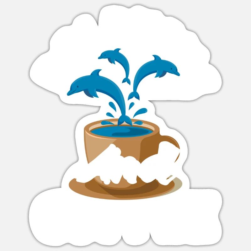 Dolphins and coffee lovers - Sticker size S (10 x 10 cm) - white matte