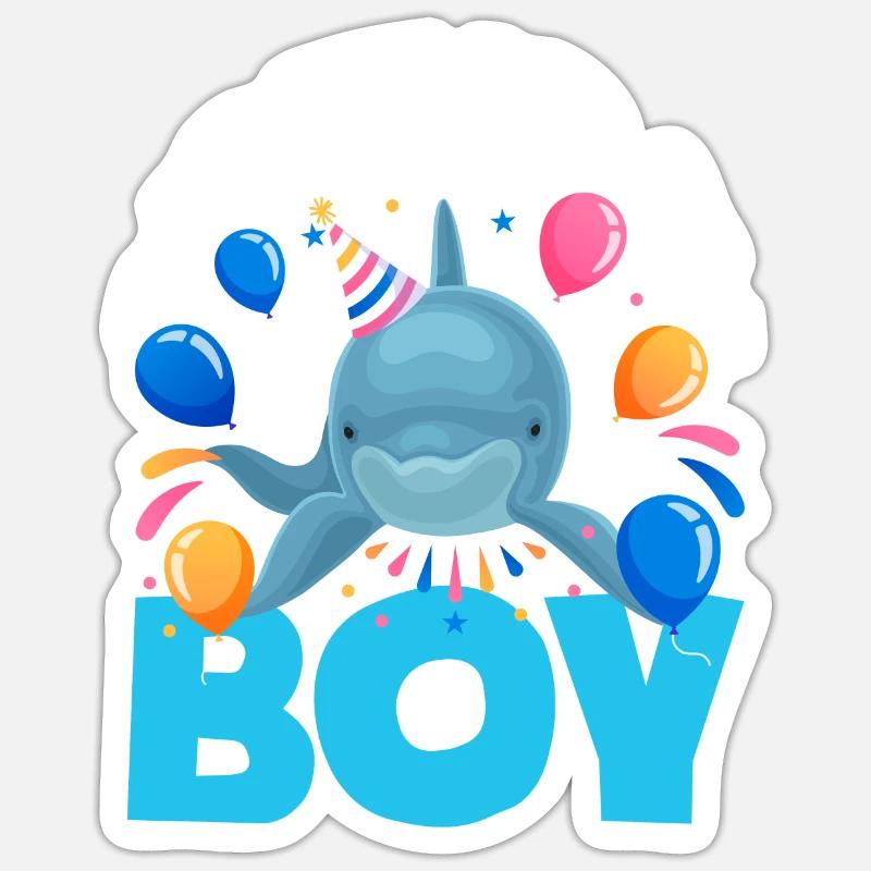Dauphin - Enfant d’anniversaire - Sticker taille S (10 x 10 cm) - blanc mat