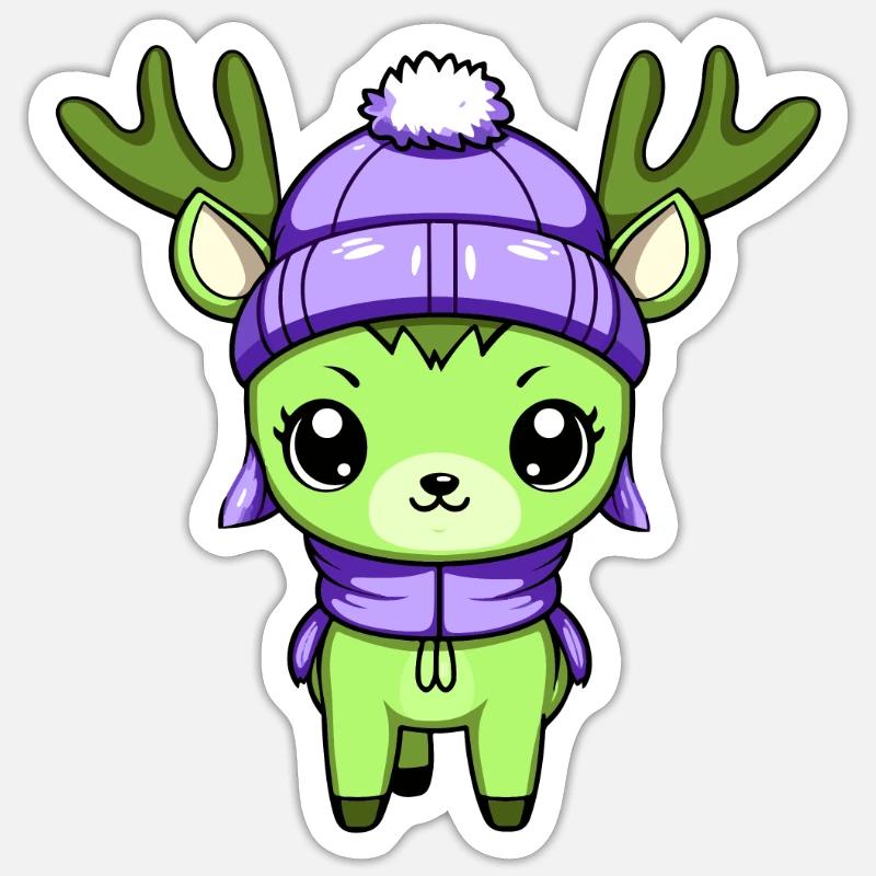 Bande dessinée d’hiver cerf - Sticker taille S (10 x 10 cm) - blanc mat