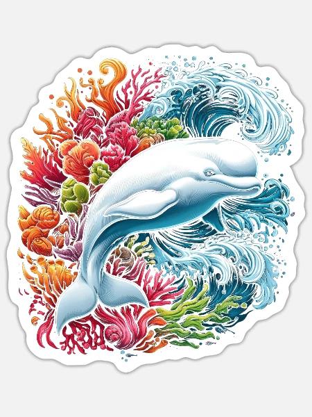 Beluga-wal-ketologe Meeressäugetier Marine - Sticker Größe S (10 x 10 cm) - Mattweiß