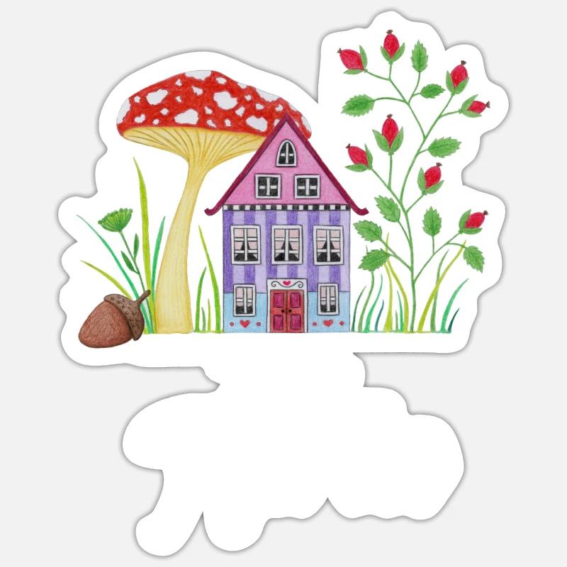 Hello Autumn Toadstool Dwarf House Autumnal Sticker size S (10 x 10 cm)