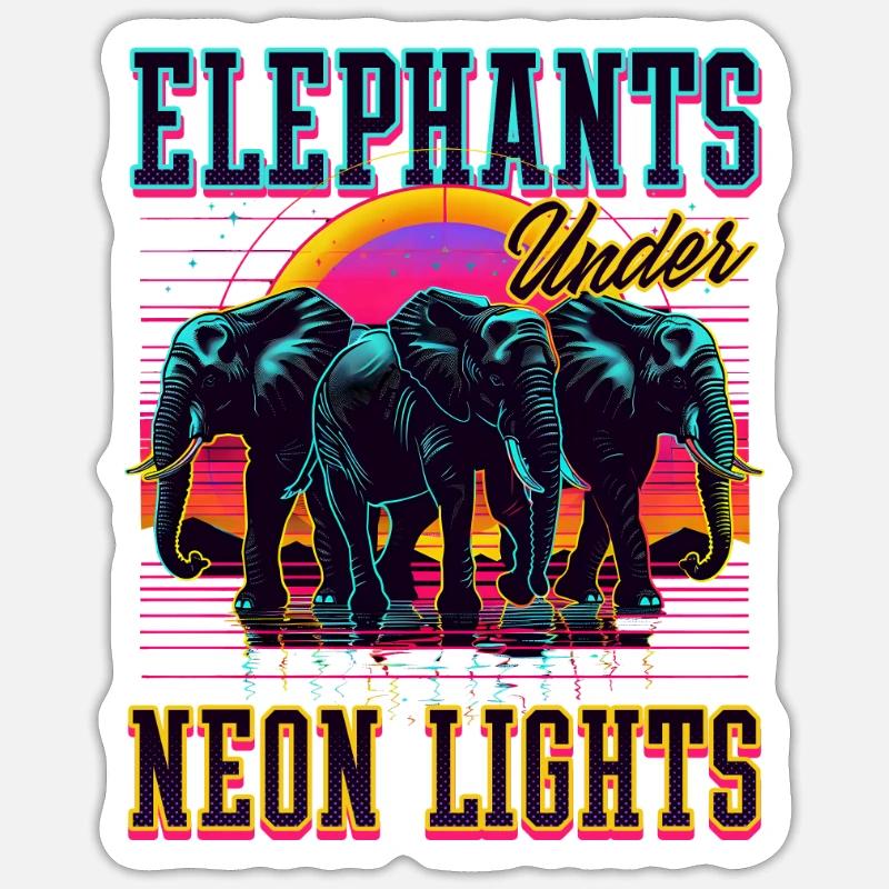 Éléphant Eléphants Sous Les Néons - Sticker taille S (10 x 10 cm) - blanc mat