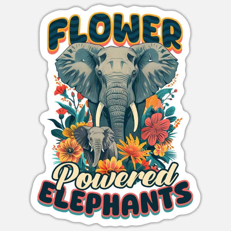 Elephant Flower-Powered Elephants - Sticker size S (10 x 10 cm) - white matte