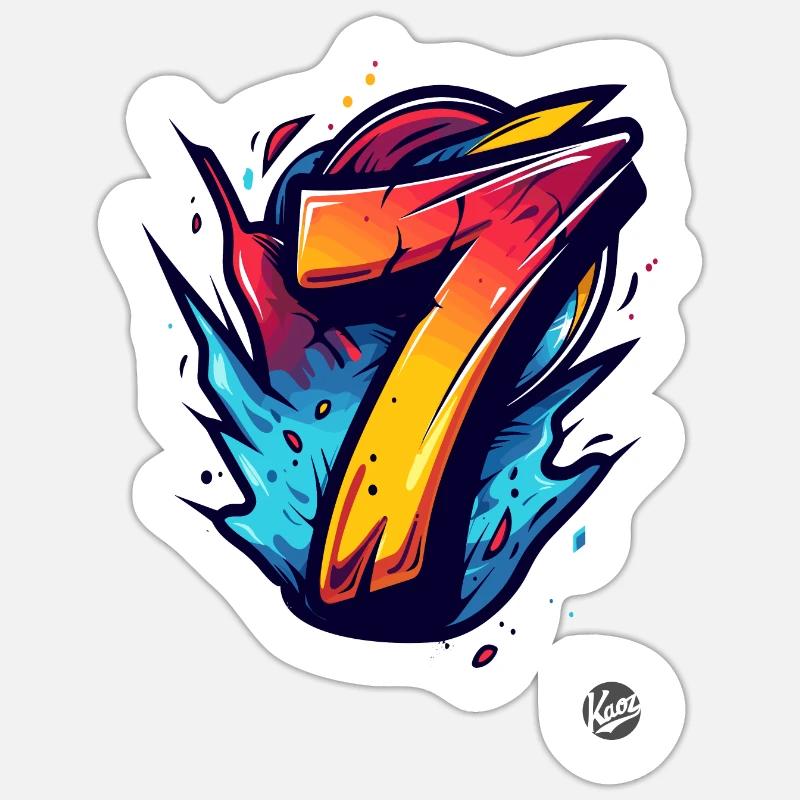 Knalliges "7" Design mit explosiven Farben Sticker Größe S (10 x 10 cm)