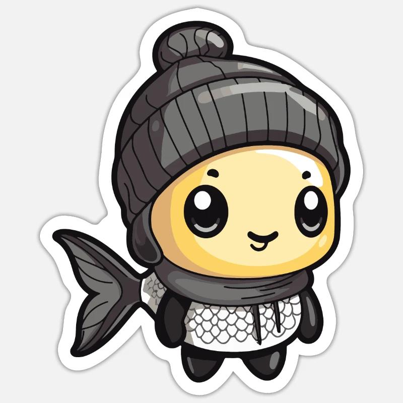 Fish Winter Comic Cute - Sticker size S (10 x 10 cm) - white matte