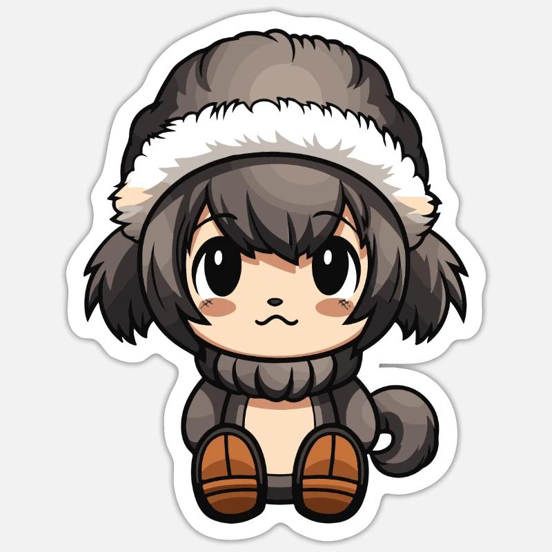 Affe Winter Comic Niedlich - Sticker Größe S (10 x 10 cm) - Mattweiß