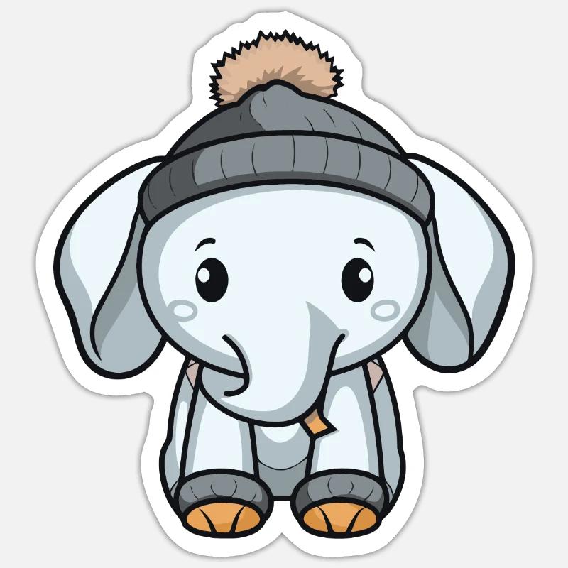 Elefant Winter Comic Niedlich - Sticker Größe S (10 x 10 cm) - Mattweiß