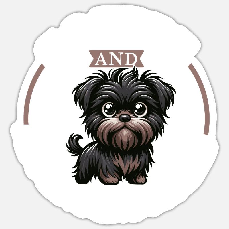 Café et Affenpinscher - Sticker taille S (10 x 10 cm) - blanc mat