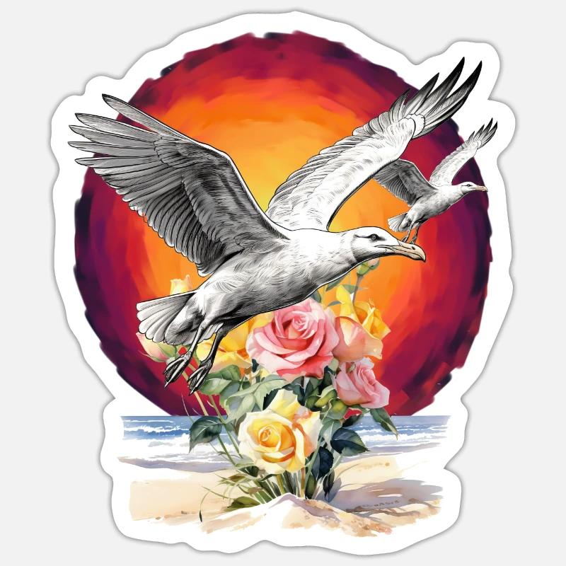 Seagulls Seagull Seagulls Maritime Sunset Sticker size S (10 x 10 cm)