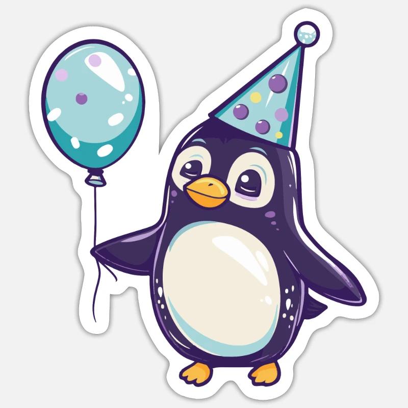 Bande dessinée d’anniversaire pingouin - Sticker taille S (10 x 10 cm) - blanc mat