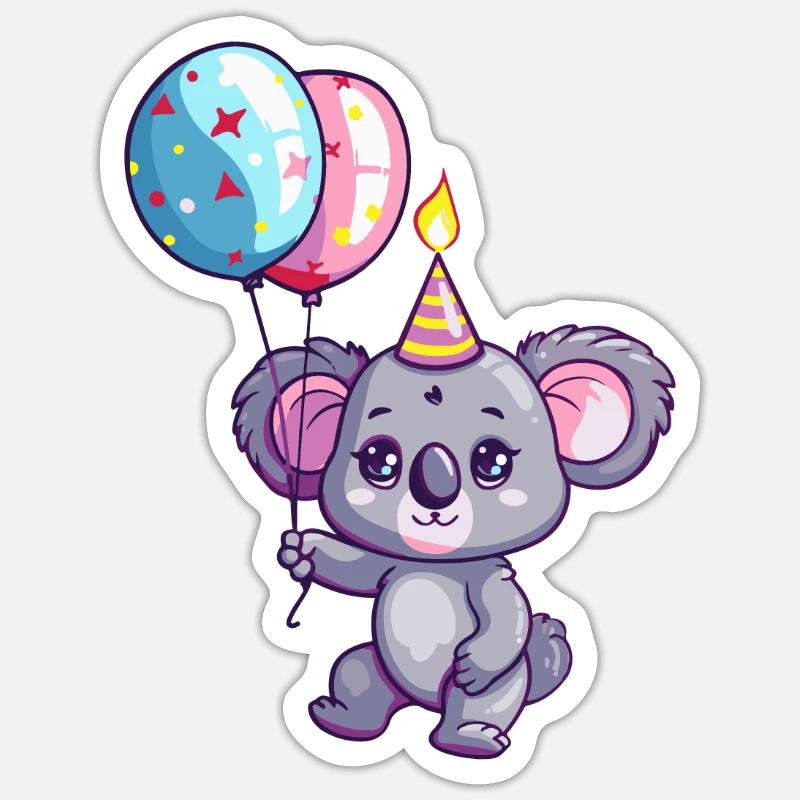 Koala Geburtstag Comic - Sticker Größe S (10 x 10 cm) - Mattweiß