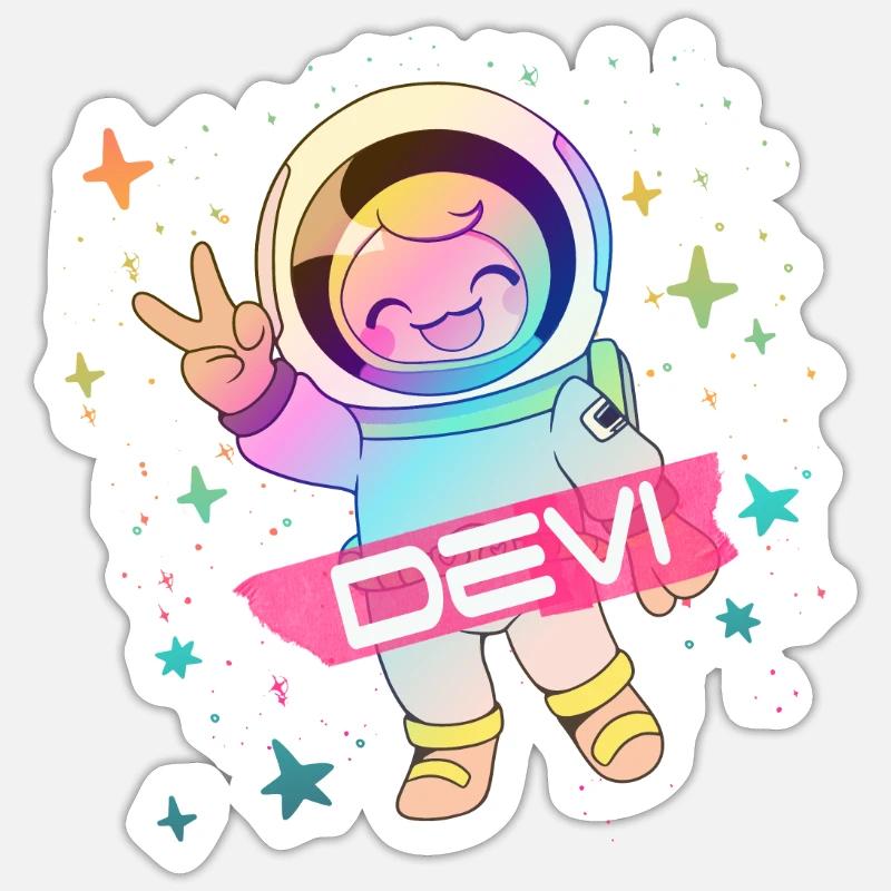 DEVI - Beau nom de garçon avec astronaute mignon Sticker taille S (10 x 10 cm)