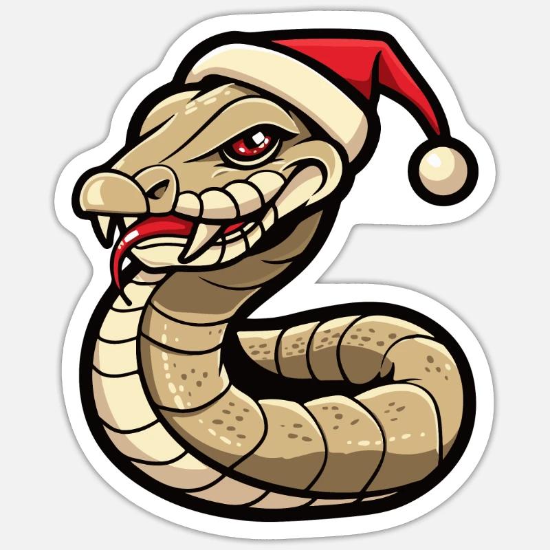 Serpent Cobra Noël - Sticker taille S (10 x 10 cm) - blanc mat