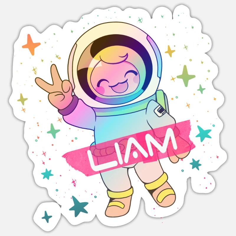 LIAM - Beau nom de garçon avec astronaute mignon Sticker taille S (10 x 10 cm)