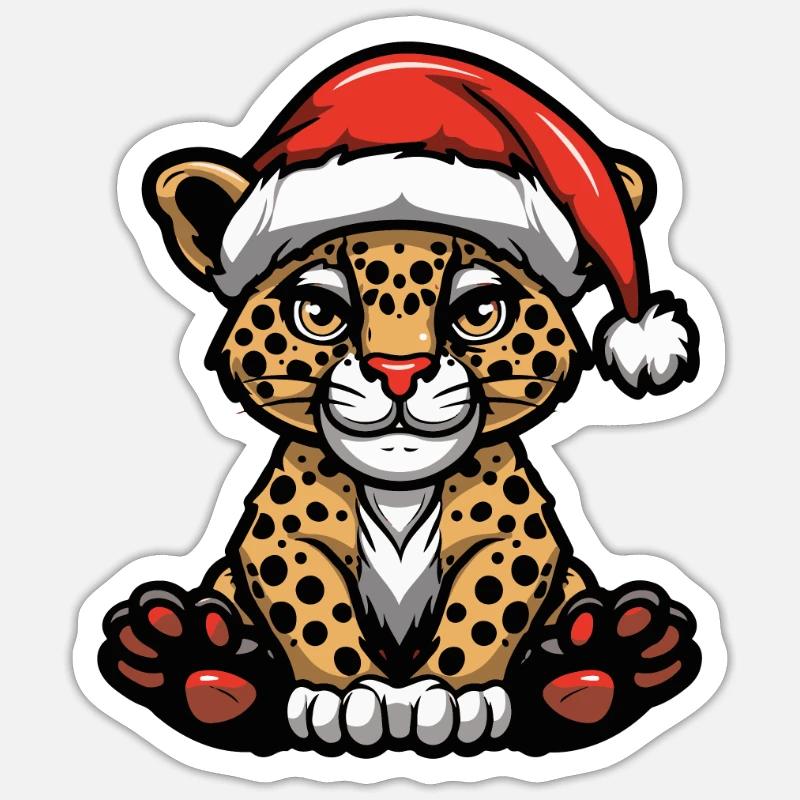 Leopard Weihnachten - Sticker Größe S (10 x 10 cm) - Mattweiß