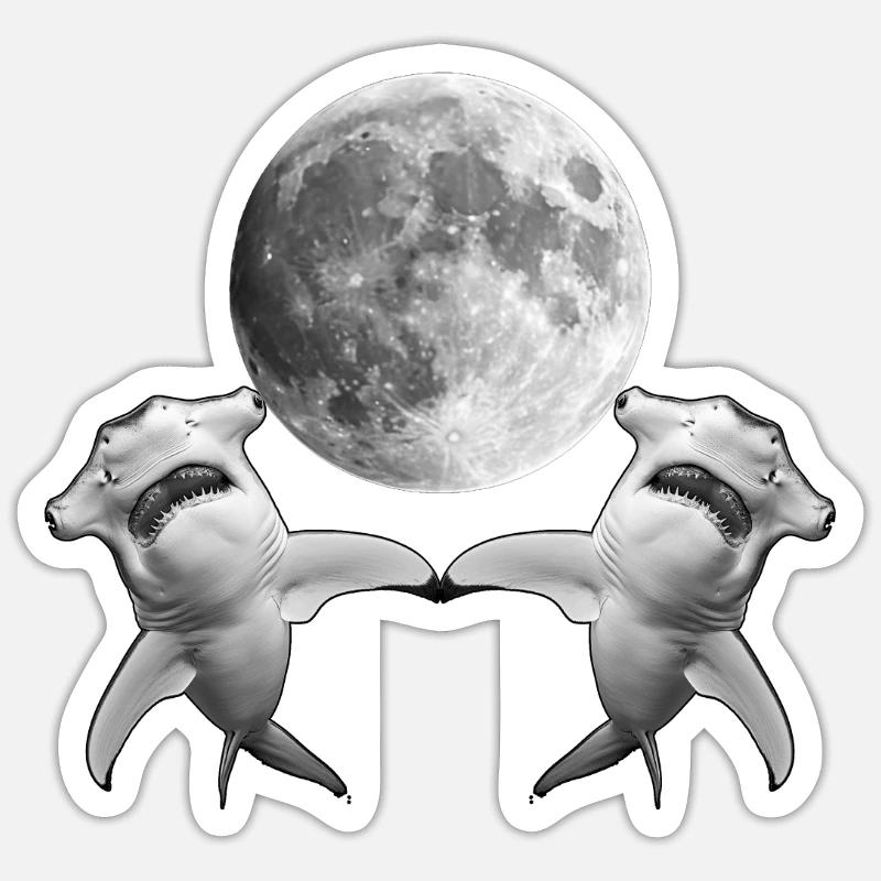 requin-marteau, créature marine, lune hurlante - Sticker taille S (10 x 10 cm) - blanc mat