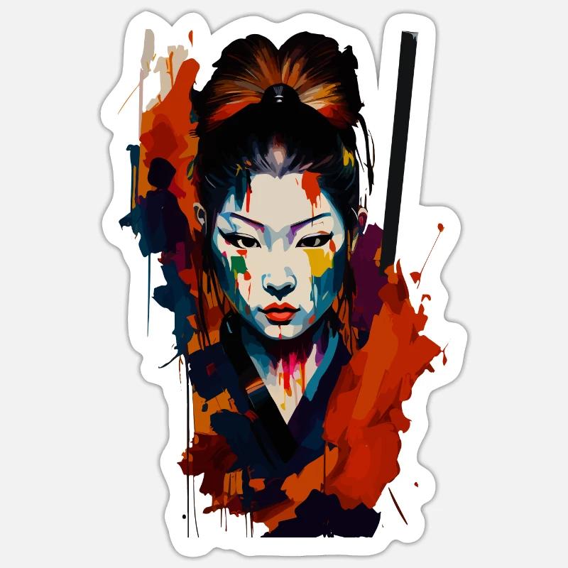 Samurai Kriegerin – Auffällige Spritzer Kunst - Sticker Größe S (10 x 10 cm) - Mattweiß